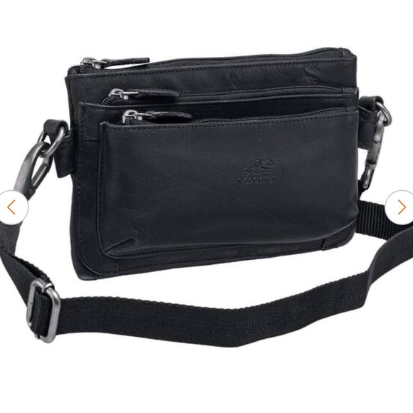Buffalo Mancini Collection Black Leather Multi-Function Waist Bag/crossbody - Picture 3 of 8